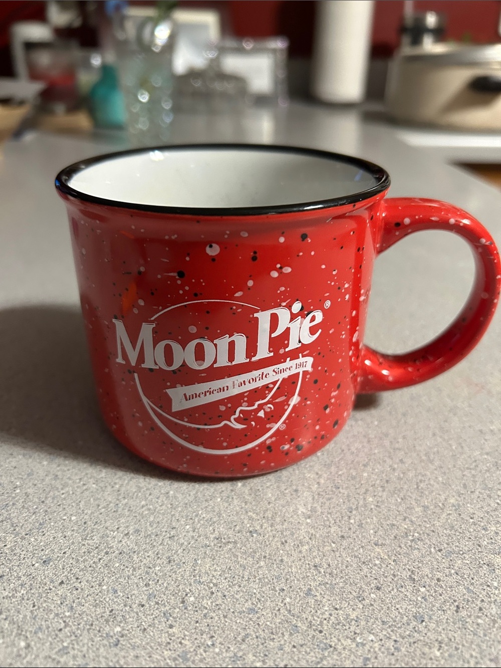Red Speckled “Moon Pie” Themed Campfire Mug